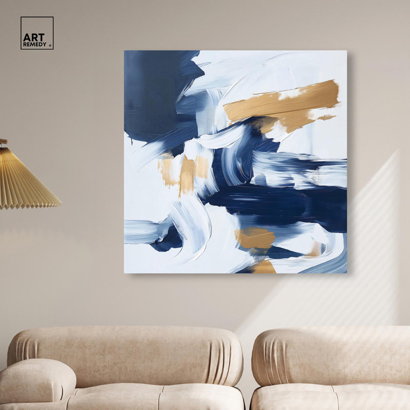 Azur et toile dorée par Art Remedy, H 40 po x l 40 po, Toile tendue, Toile tendue