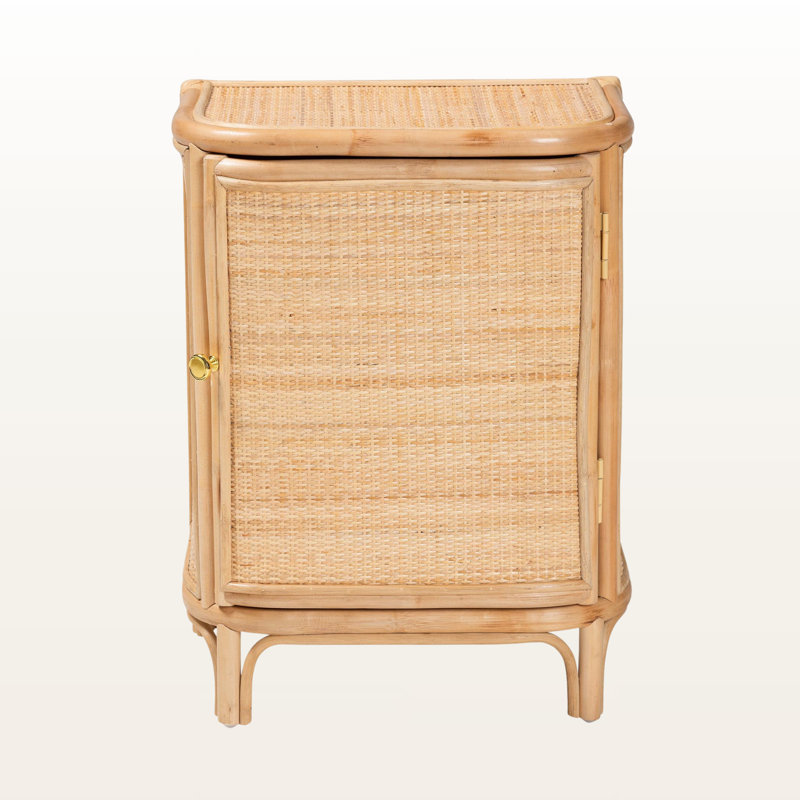 Table de chevet à 2 tablettes en rotin naturel de style bohémien H 24,29 po x l 18,38 po x P 14,41 po Marcel