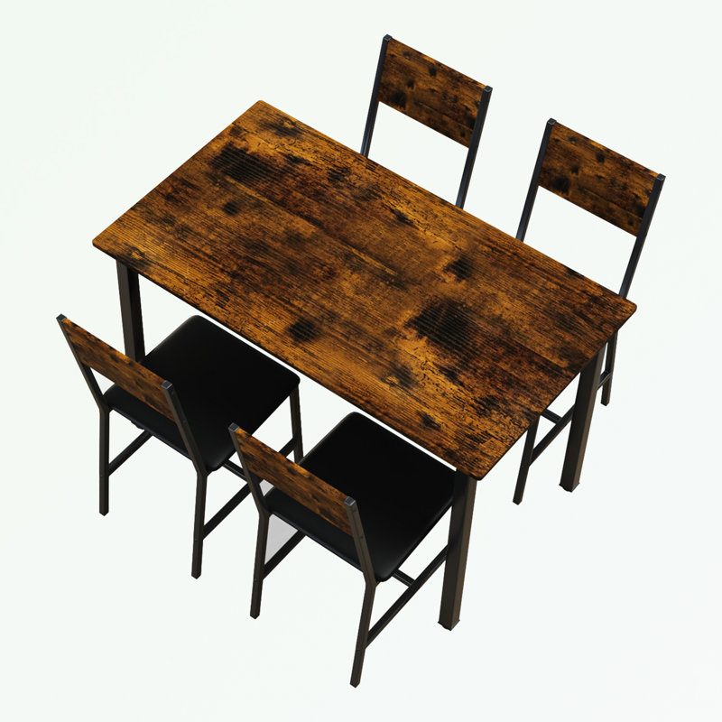 Ensemble de table de salle à manger 5 pièces en métal et bois avec table rectangulaire et 4 chaises