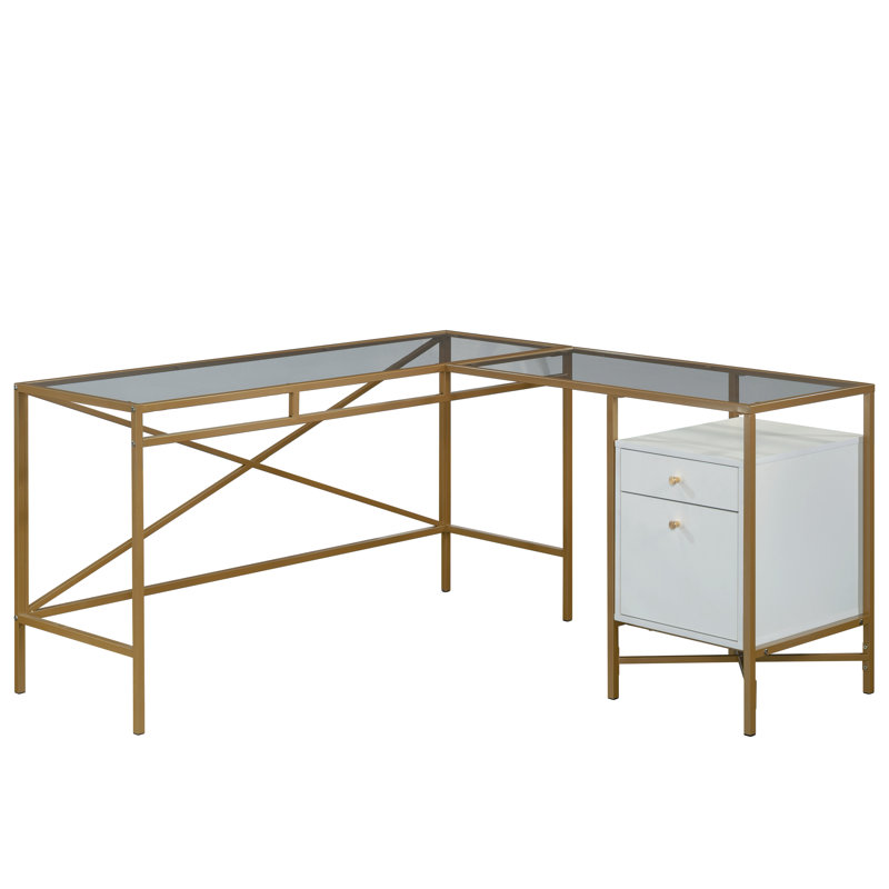 Bureau en L avec plateau en verre