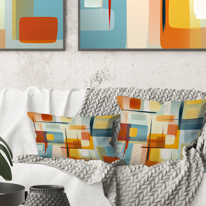 Art géométrique minimaliste Mid-Century II abstrait - Coussin décoratif imprimé Mid-Century abstrait, 18" x 18"
