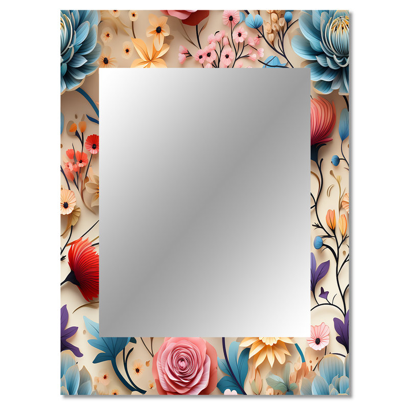 Motif botanique pastel arc-en-ciel - botanique, miroir mural décoratif unique, 40 po x 30 po