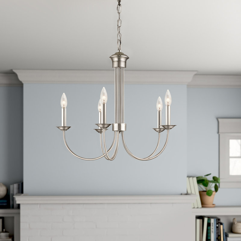 Lustre à 5 lumières de style bougie Arunvir, Nickel brossé