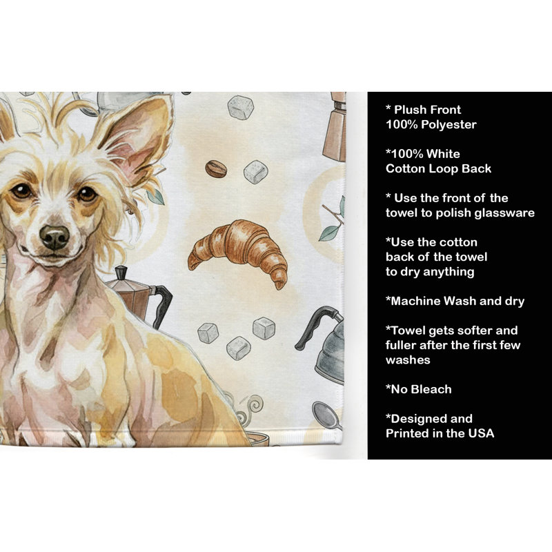 Hairless Palomino Chinese Crested Coffee Bar Kitchen Towel, Hairless Palomino Chinese Crested
