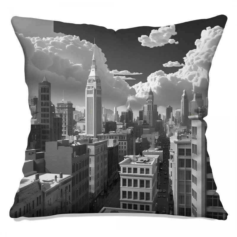 Black White Cityscape Double Sided Throw Pillows, 14 x 14 inches