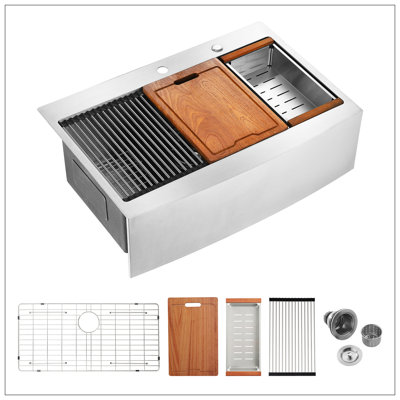 Évier de cuisine 33 x 22 x 10 po à tablier simple en acier inoxydable avec poste de travail