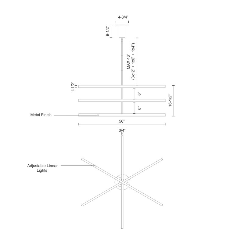 Vega 3 - Light LED Pendant, 16.5" H x 56" W x 56" D, Brushed Nickel