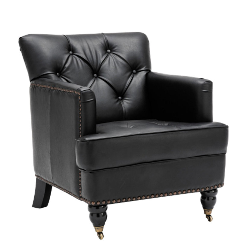 Fauteuil de 25,99 po de largeur, Similicuir noir, Noir