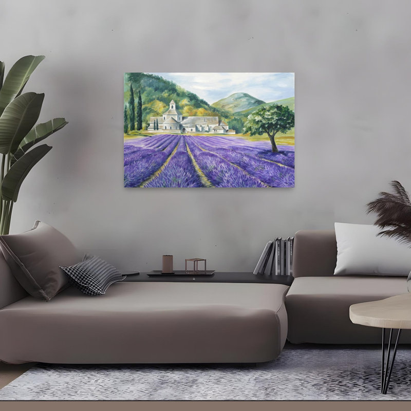«Lavender Field Serenity Impressionist Rustic Serene Lavender Landscape Nature», reproduction d'art murale, H 32 po x l 48 po