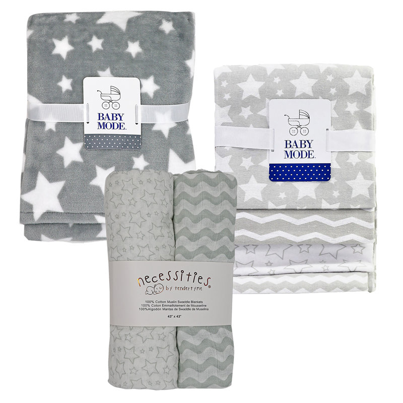 Collection de couverture pour chambre de bébé 7 pièces Stars, Gris