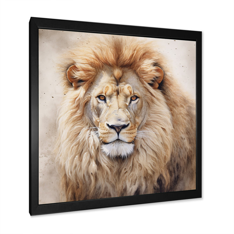 Fierce Lion II - Lion, art mural, H 16 po x l 16 po x P 1 po, Cadre simple noir