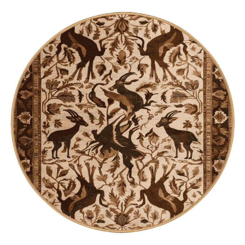 Machine Washable Persian Brown Area Rug, Round 8'