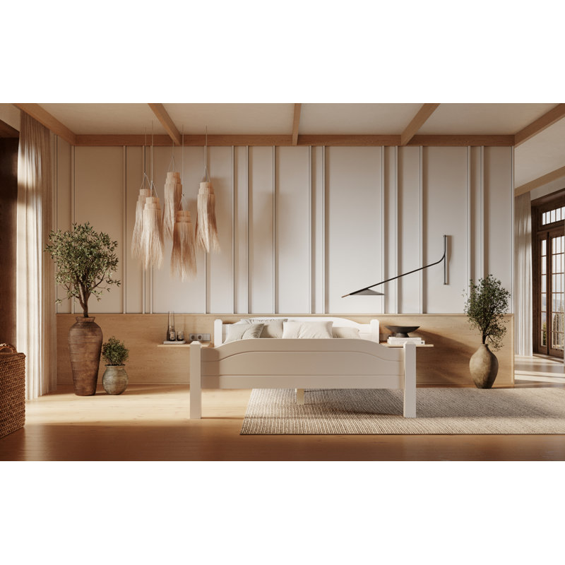 Vaill Solid Wood Bed, White, European Kingsize (160 x 200cm)