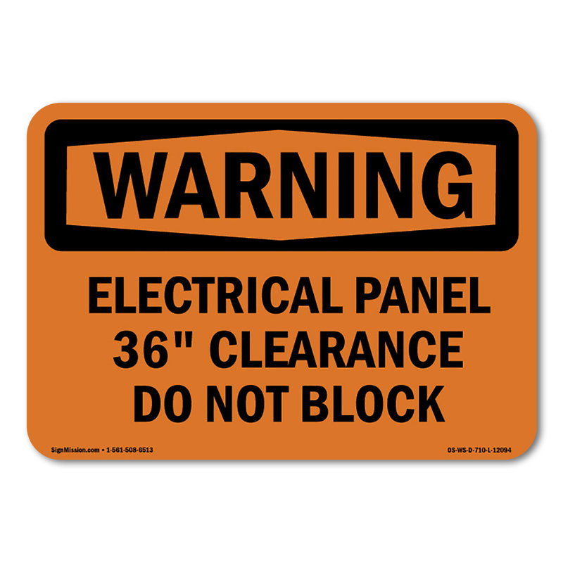Electrical Panel 36 Clearance Do Not Block Decal 10" X 7"