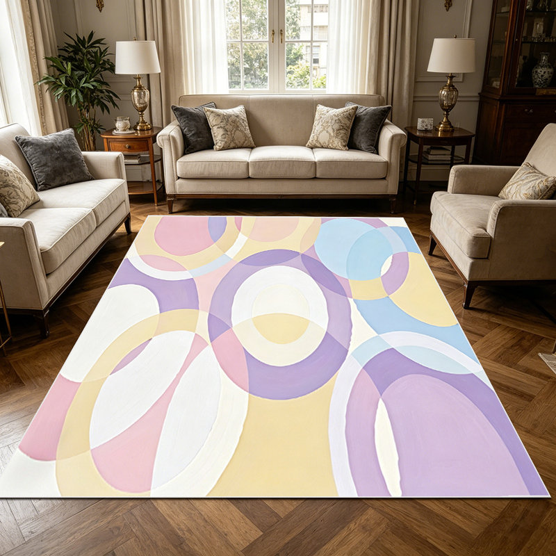 1PC soft-toned pastel overlapping circle geometric abstract area rugs for Living Room, Soft, All seasons, Easy-maintain, Washable Indoor mat, Farmhouse suitable for for dining room, bedroom, entryway...