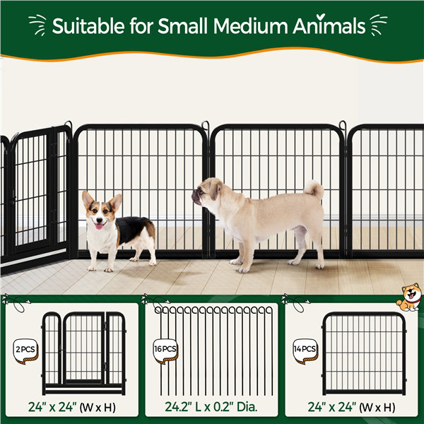 24'' H 16 Panel Metal Exercise Pen With Door