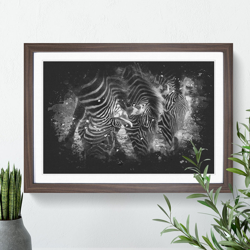 Zebras Vol.2 Paint Splash - Picture Frame Graphic Art, Walnut, 65cm H x 90cm W x 2cm D