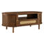 Table basse ovale moderne de 47,2 po avec porte coulissante en rotin, tiroir et rangement ouvert, pieds en bois massif-398150289