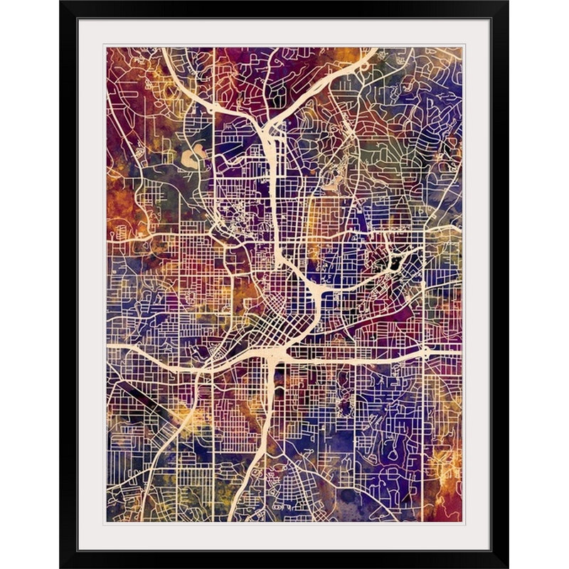 «Atlanta Georgia City Map» par Bellen, impression, Cadre blanc, l 44 po x P 35 po x H 1 po