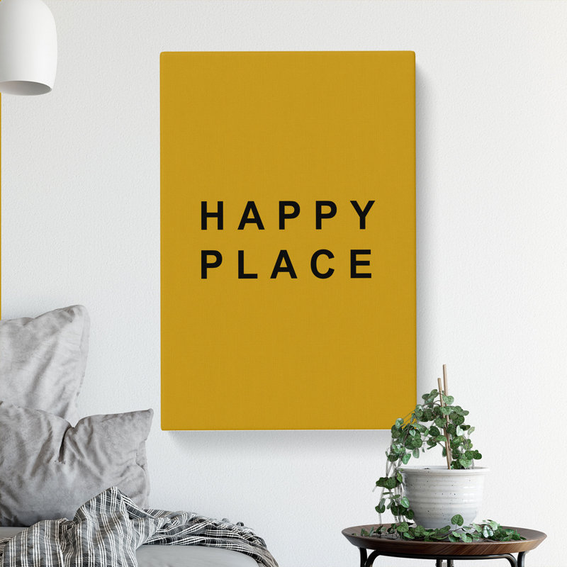 Happy Place Mustard - Wrapped Canvas, 91cm H x 60cm W x 3cm D