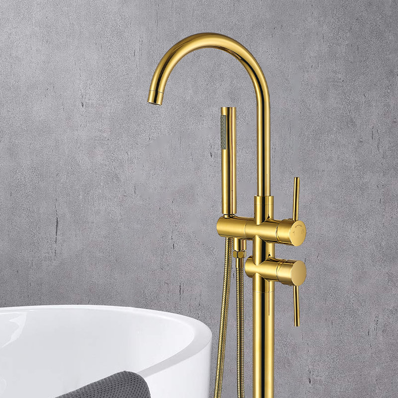 45 5/8-In 2-Handle Residentail Freestanding Tub Faucet With Hand Shower In Titanium, Gold