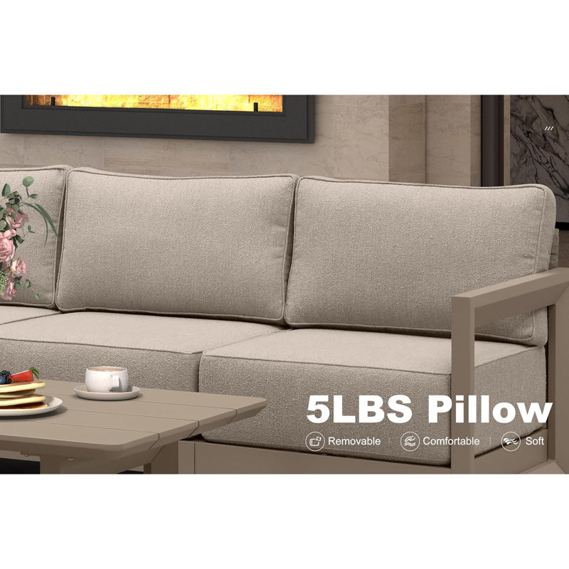 PURPLE LEAF Patio Furniture Set With 9.6" Thick Cushion And Soft Pillows Outdoor Sectional Sofas Modern Outdoor Conversation Sets For Yard Porch Deck, Khaki