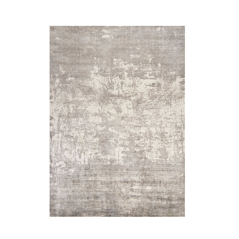 Tapis abstrait beige et ivoire tissé à la main 5 pi x 7 pi