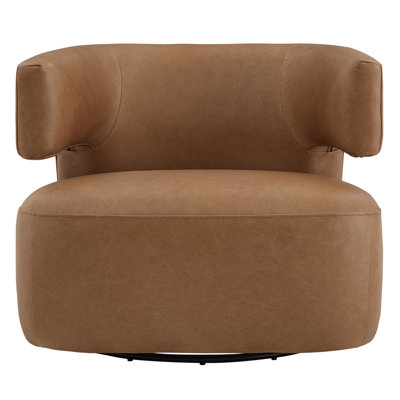 Fauteuil demi-tonneau pivotant en cuir véritable Bascom