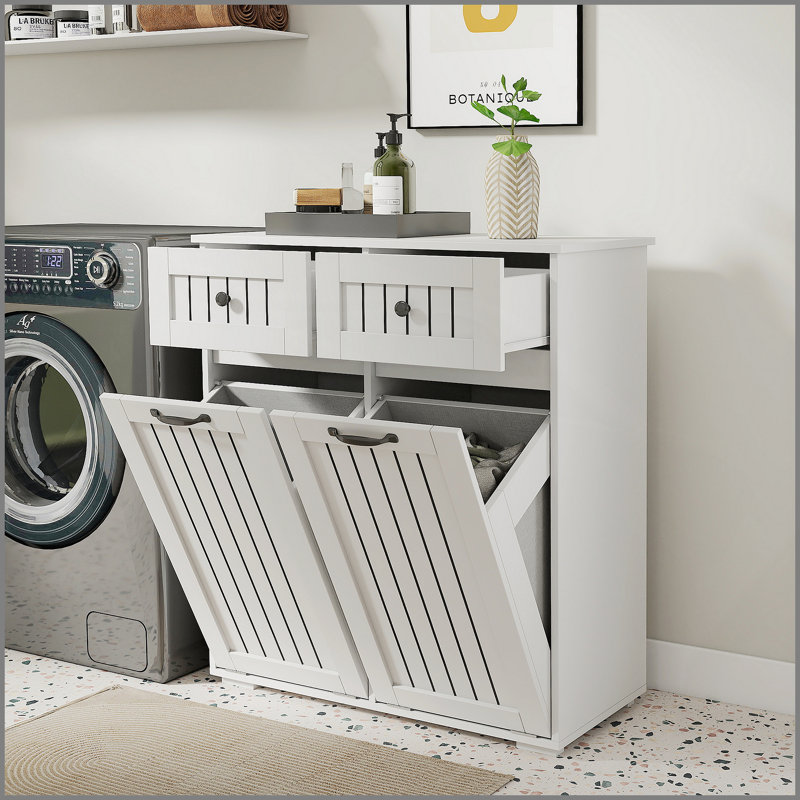Armoire à linge avec 2 paniers à linge amovibles et 2 tiroirs
