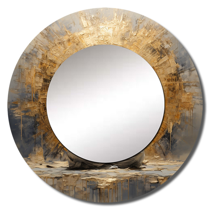 Zen Meditation Position III - miroir de méditation, miroir mural rond beige, reproduction d'art en métal, 29 po x 29 po