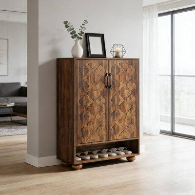 Natural Style Shoe Cabinet With Adjustable Shelves And Spacious Storage For Entryways And Hallways