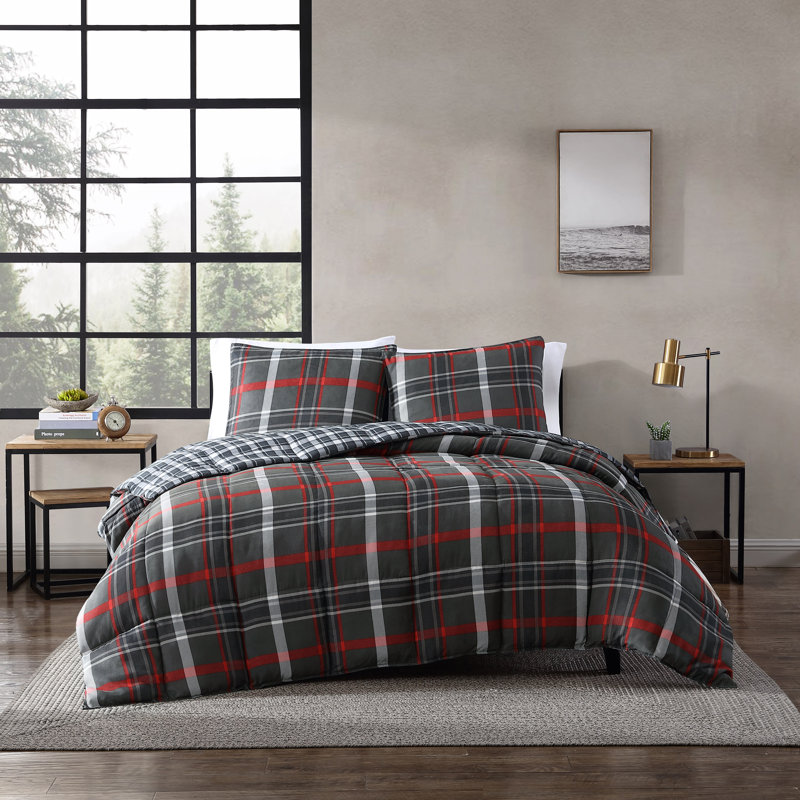 Wildflower Eddie Bauer Down Alt Grey Reversible Comforter Set, Twin Comforter + 1 Sham