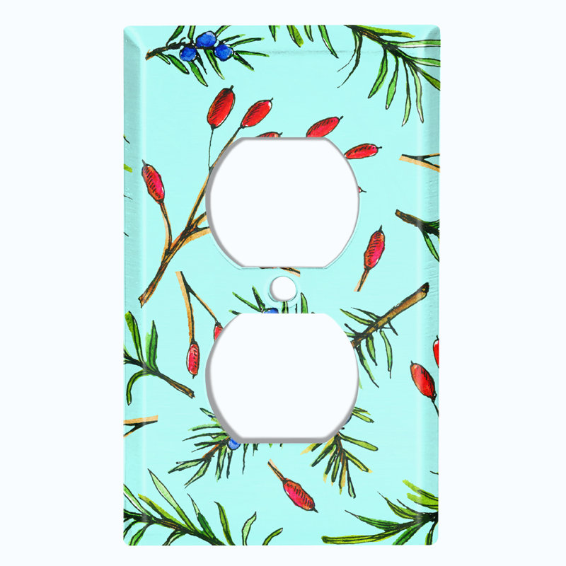 Rosemary Berry Teal Wallpaper Wallpaper Patterned 1 - Gang Duplex Outlet Standard Wall Plate
