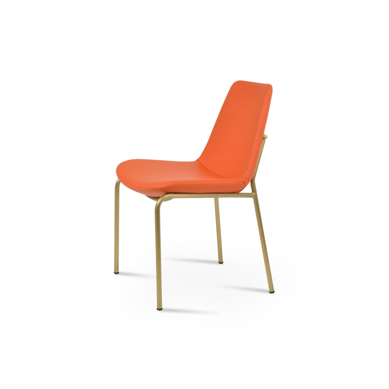 Chaise de salle à manger Eiffel Harris, Laiton, Orange similicuir