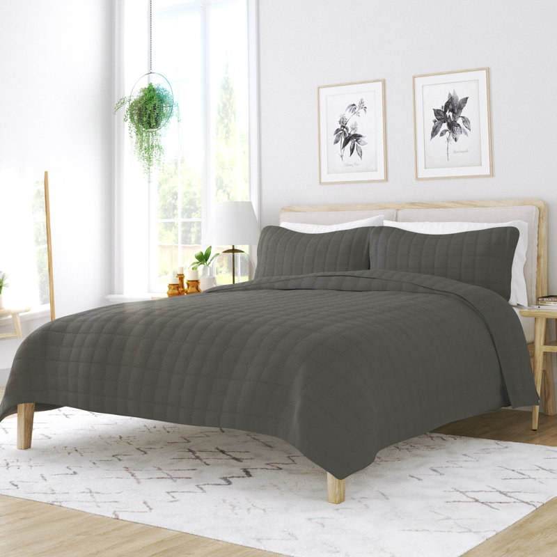 Gray Twin Microfiber Quilted Coverlet Set