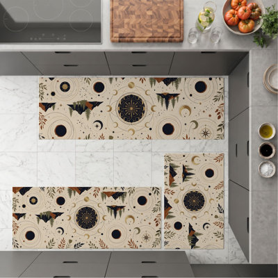 Celestial Motif Non-Slip Washable Kitchen Mats
