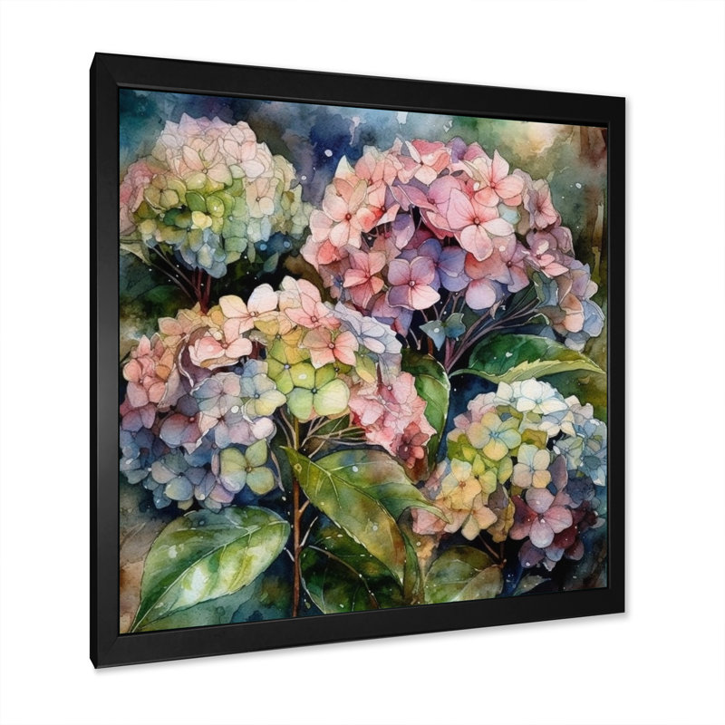 Hydreangea mauve et vert I - imprimé, Cadre photo noir, H 16 po x l 16 po x P 1 po
