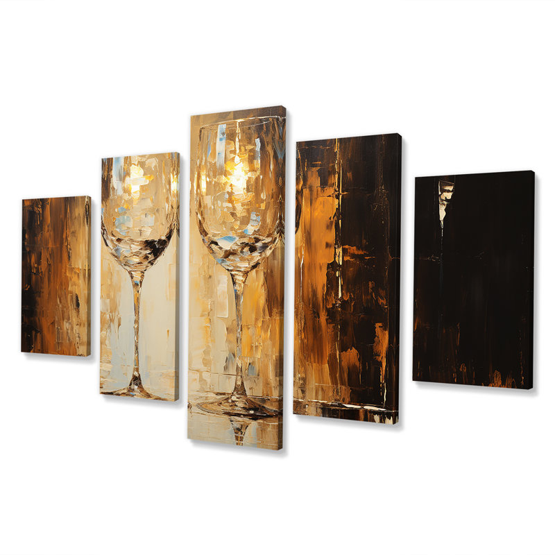 Or et bulles de verre de champagne dorées - art mural multicolore champagne pour le salon