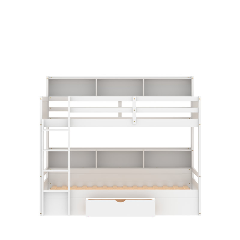 Ginamarie Twin over Twin Standard Bunk Bed with Shelves by Harriet Bee, White