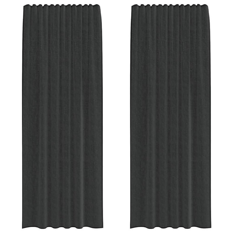 Voile Curtains With Rod Pockets 2 Pcs, Black, 140cm Width x 260cm Drop