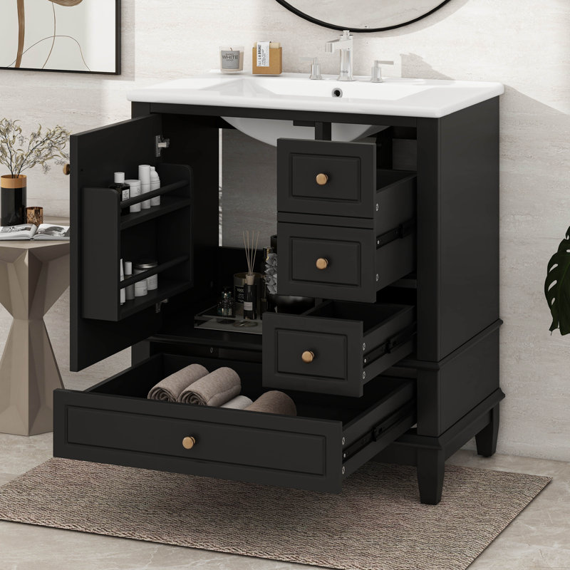 Meuble-lavabo de 30 po avec lavabo, une porte et trois tiroirs Designs, Noir