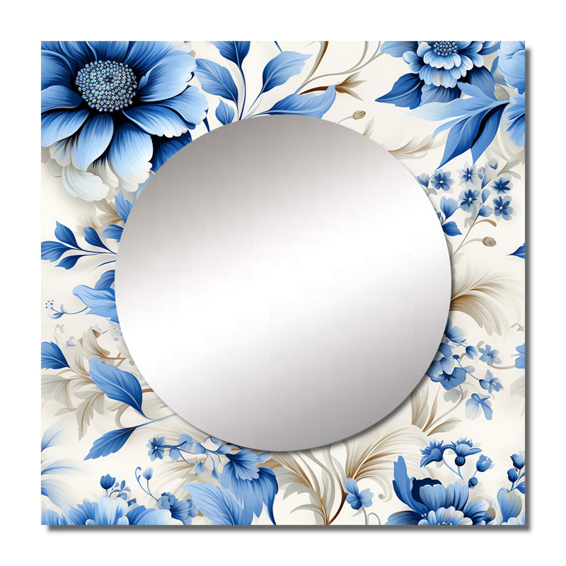 Motif victorien complexe de dentelle cobalt complexe - grand miroir mural carré floral pour chambre à coucher, 23 po x 23 po