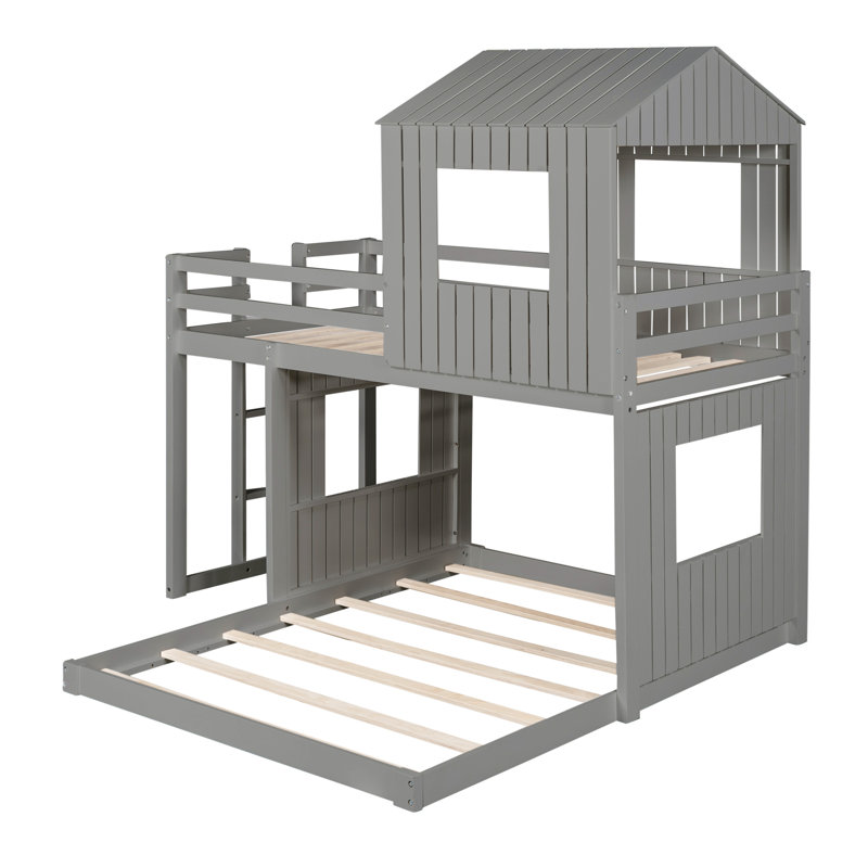 Sage Metal Loft Bed With Desk And Shelf, Industrial Style, Durable Steel Frame, Gray