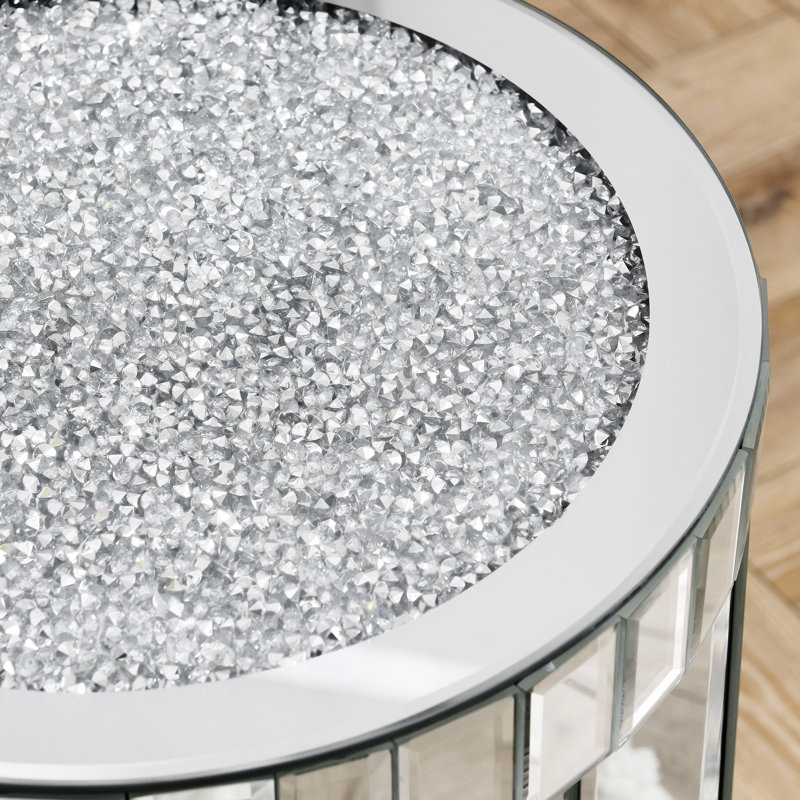 Table ronde en miroir avec incrustation de cristal