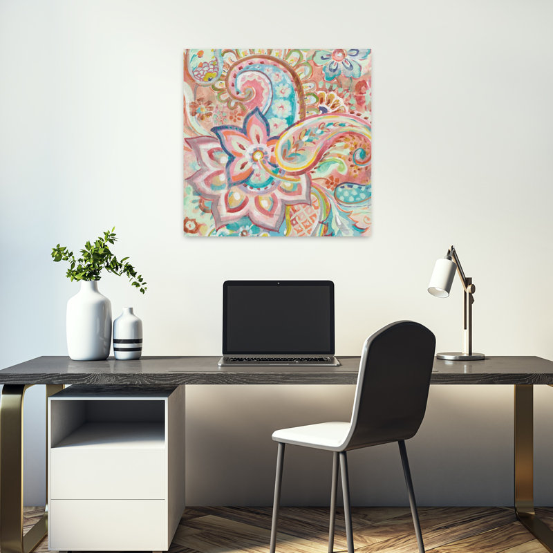 Cachemire bohémien à gogo avec art abstrait bleu, H 18 po x l 18 po