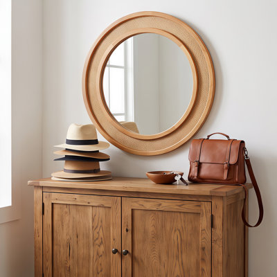 Miroir mural rond en rotin