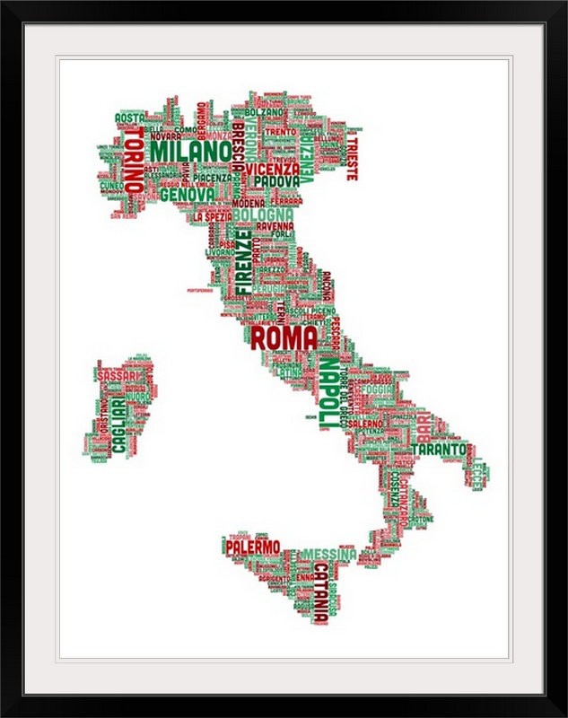 Art textuel de Francy, «Italian Cities Map» par Abarca, H 48 po x l 36 po x P 1,5 po, Toile