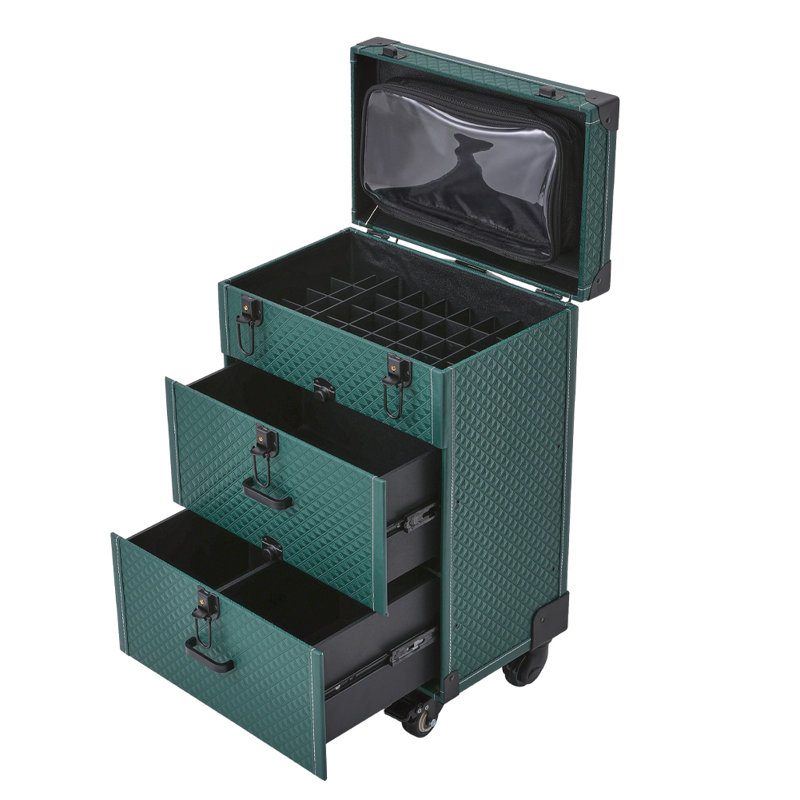 Three-in-One Diamond Pattern Matte Moss Green Makeup Case