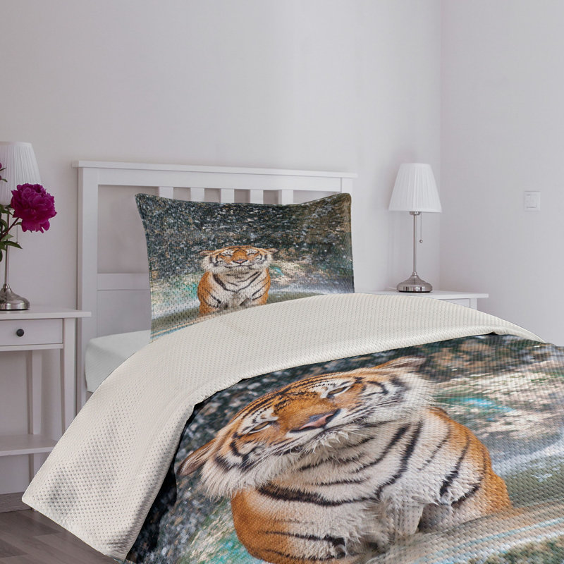 Exotic Wildlife Tiger Print Twin Bedspread Set