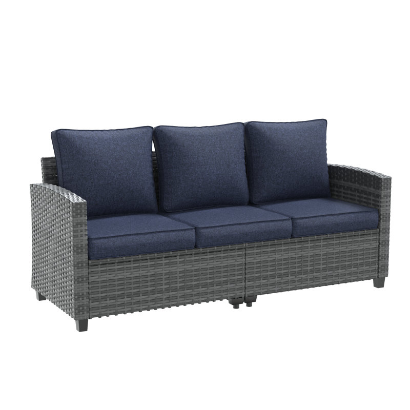 3-Person Patio Conversation Sofa, Navy Cushion/Gray Frame